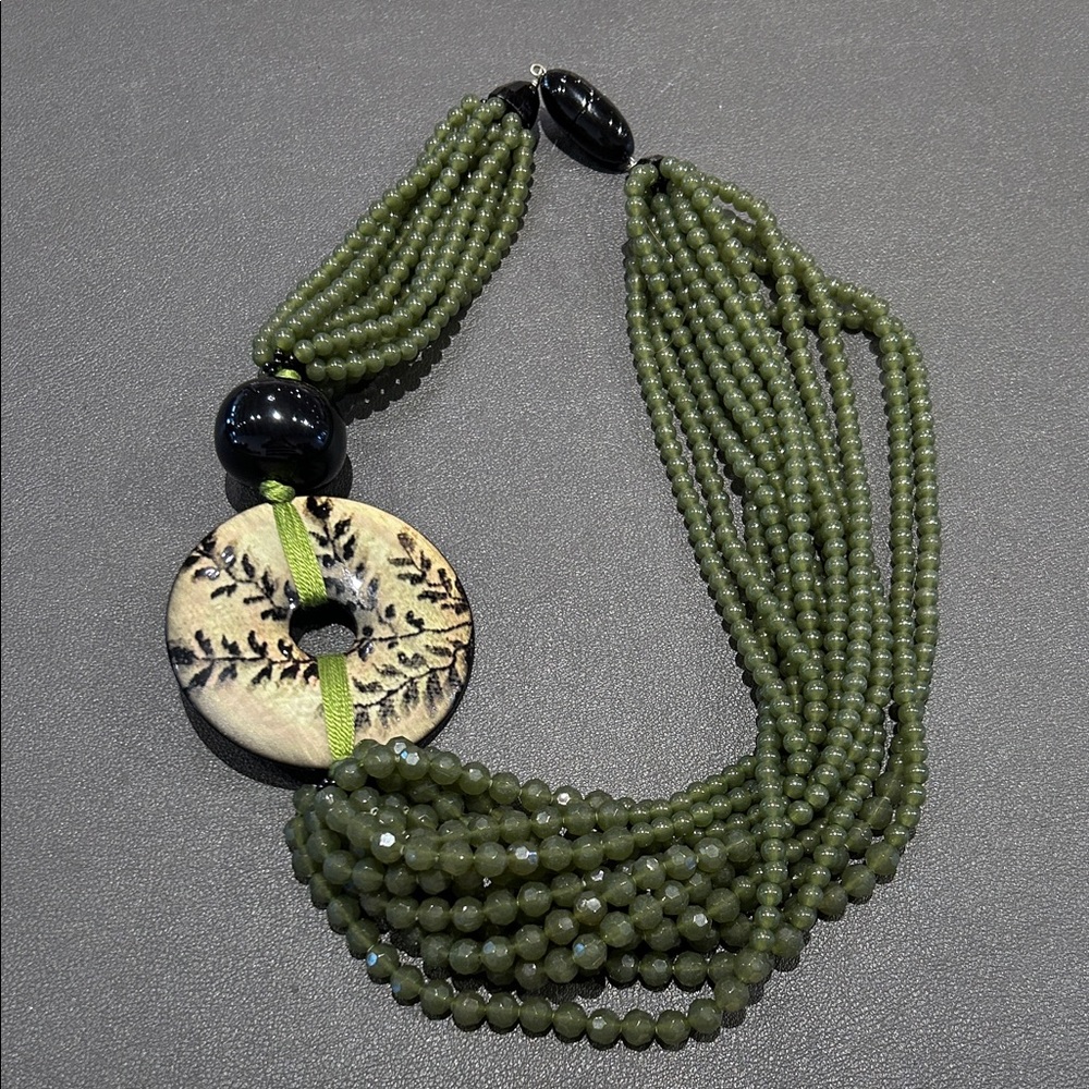 Angela Caputo Elegant Green Resin Beaded Necklace Pendant